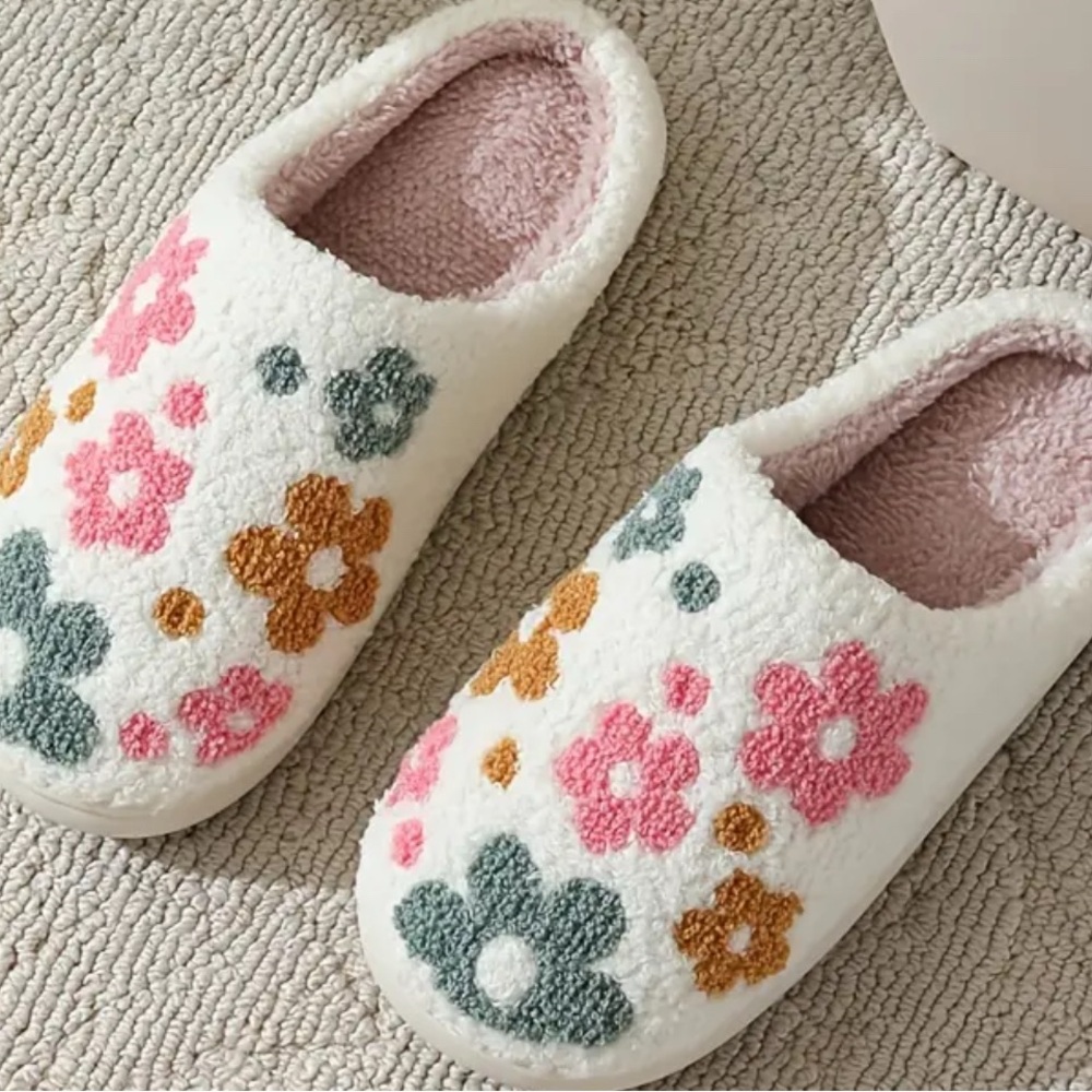 Floral Fuzzy Slippers